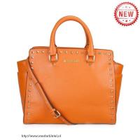 michael kors selma studded saffiano groot oranje bakken Designer Tassen b8lo4176